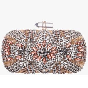 NINA GELSEY GOLD & SILVER CRYSTAL EMBELLISHED MINAUDIERE, CLASSY BAG /CLUTCH